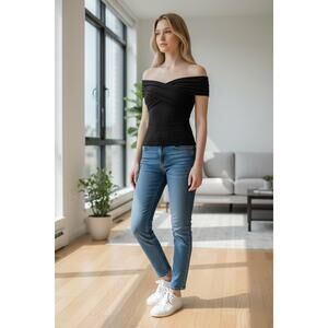 OGL Top Size L NEW Criss Cross Off Shoulder New Airy Brami EcoSkinKiss Black